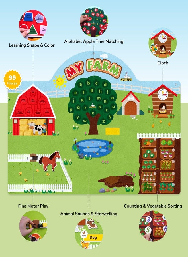 CHEFAN 99 Pcs Farm Animals Felt Story Board Set, 3.9 Ft Preschool Farmhouse Barnyard Theme Flannel Board Storytelling Early Learning, Interactive Wall Hanging Play Set for Toddlers Kids Children - Image 2